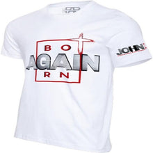 Load image into Gallery viewer, white-t-shirt-born again-john 3:3-That Fab Life-Christian apparel
